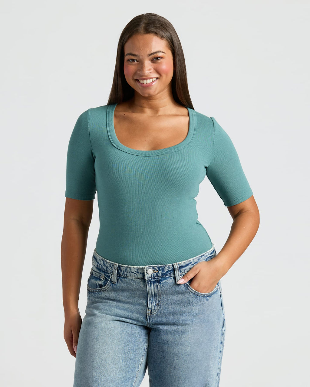 Womens Ribbed 3/4 Sleeve Scoop Neck Tee 3-Pack