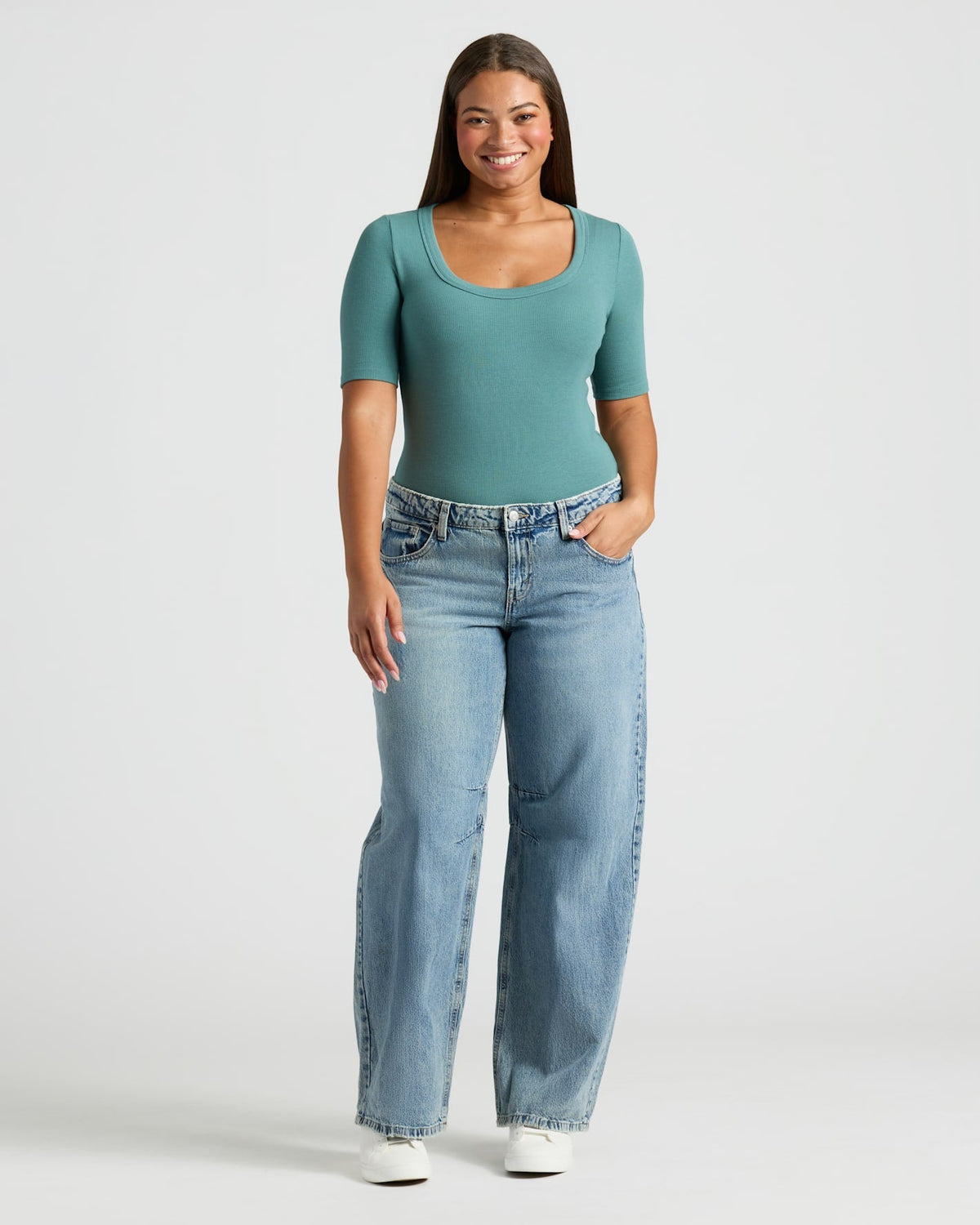 Womens Stormcloud  Ribbed 3/4 Sleeve Scoop Neck Tee