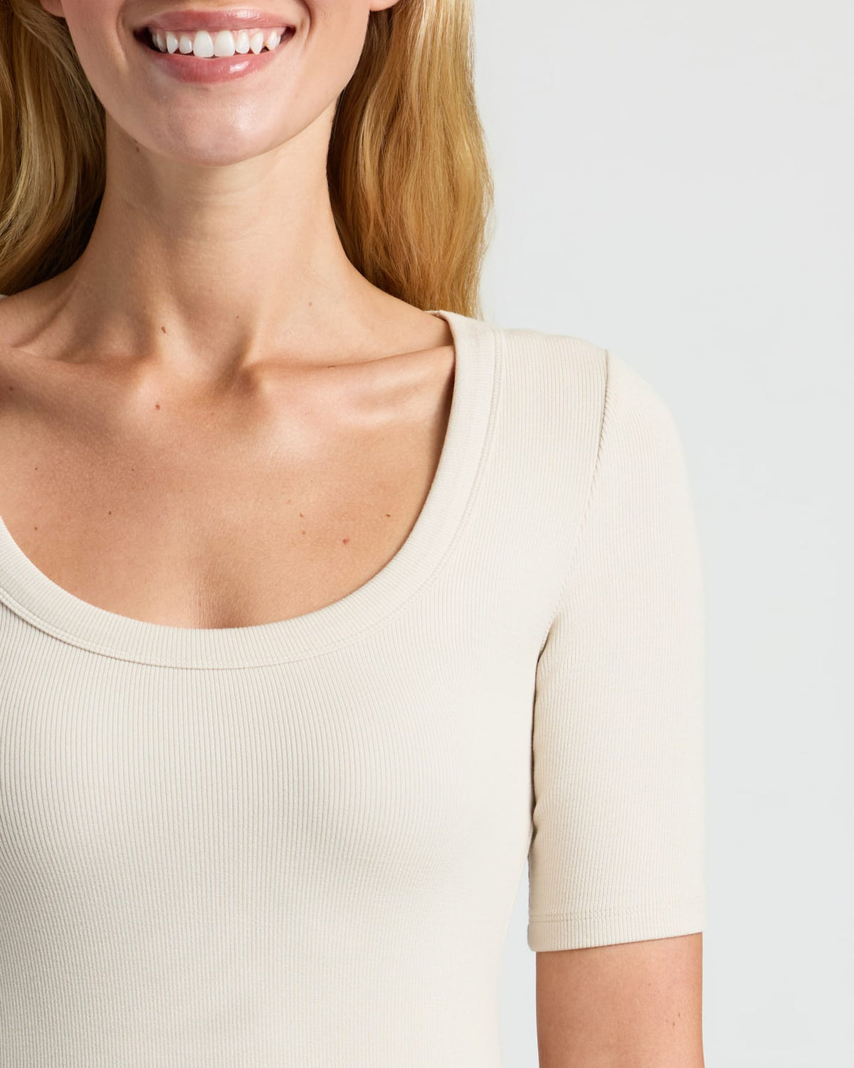 Womens Ribbed 3/4 Sleeve Scoop Neck Tee 3-Pack