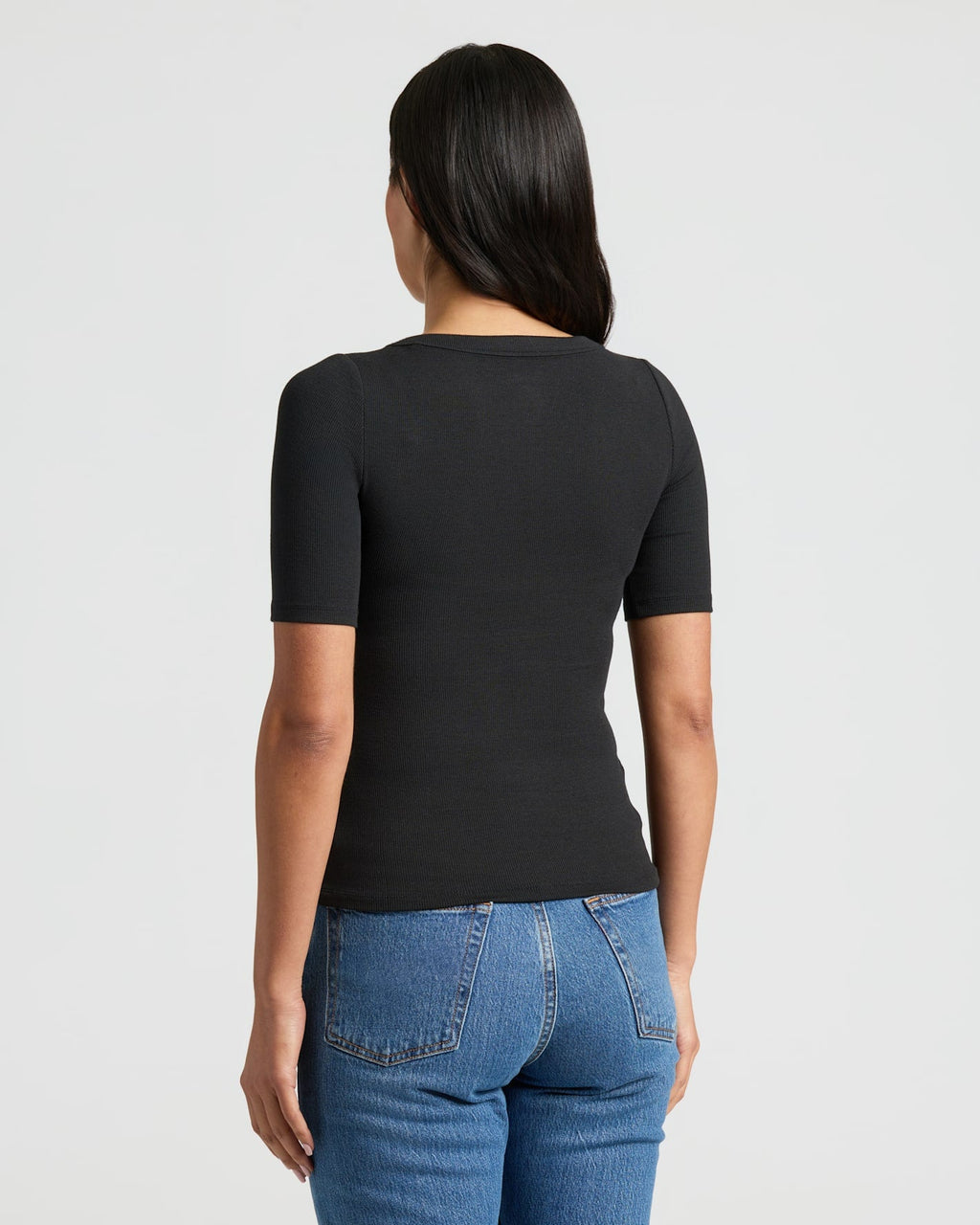Womens Black Ribbed 3/4 Sleeve Scoop Neck Tee 3-Pack