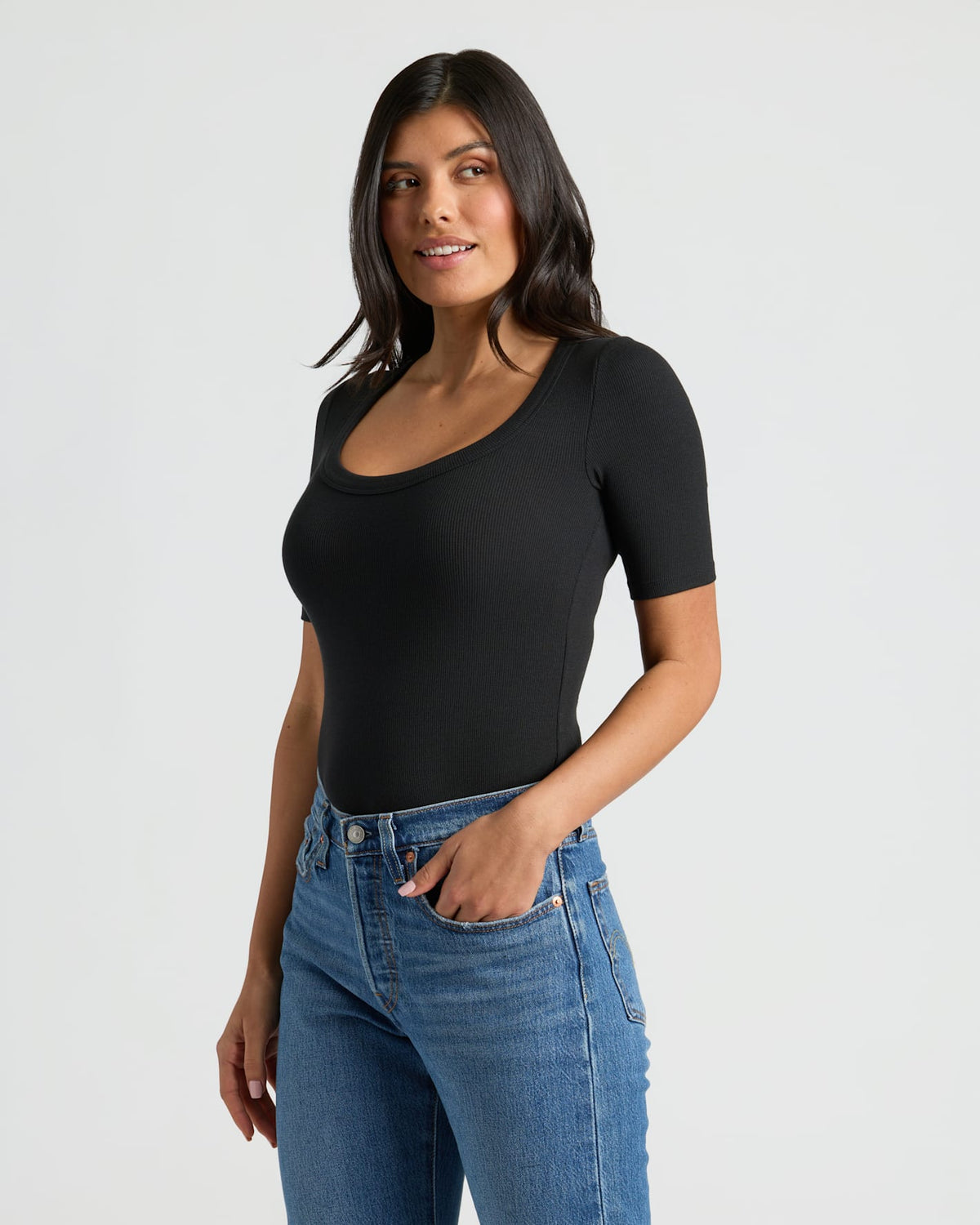 Womens Ribbed 3/4 Sleeve Scoop Neck Tee 6-Pack