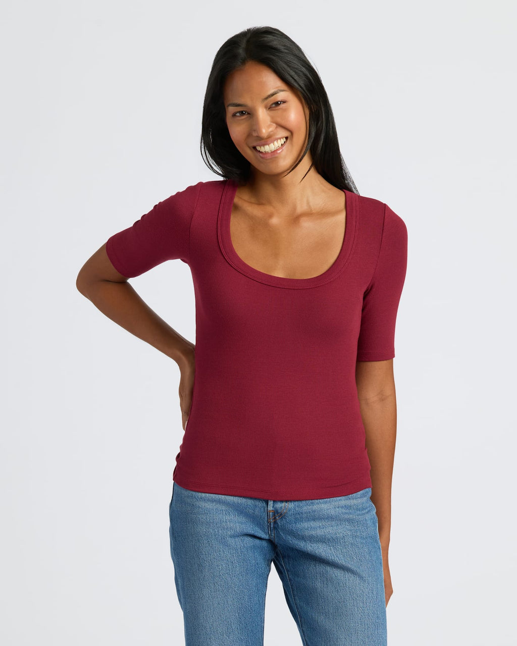 Womens Ribbed 3/4 Sleeve Scoop Neck Tee 6-Pack